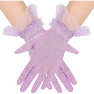 Women's Short Lace Lavender Sheer Mesh Tea Party Prom Gloves Banquet Costume